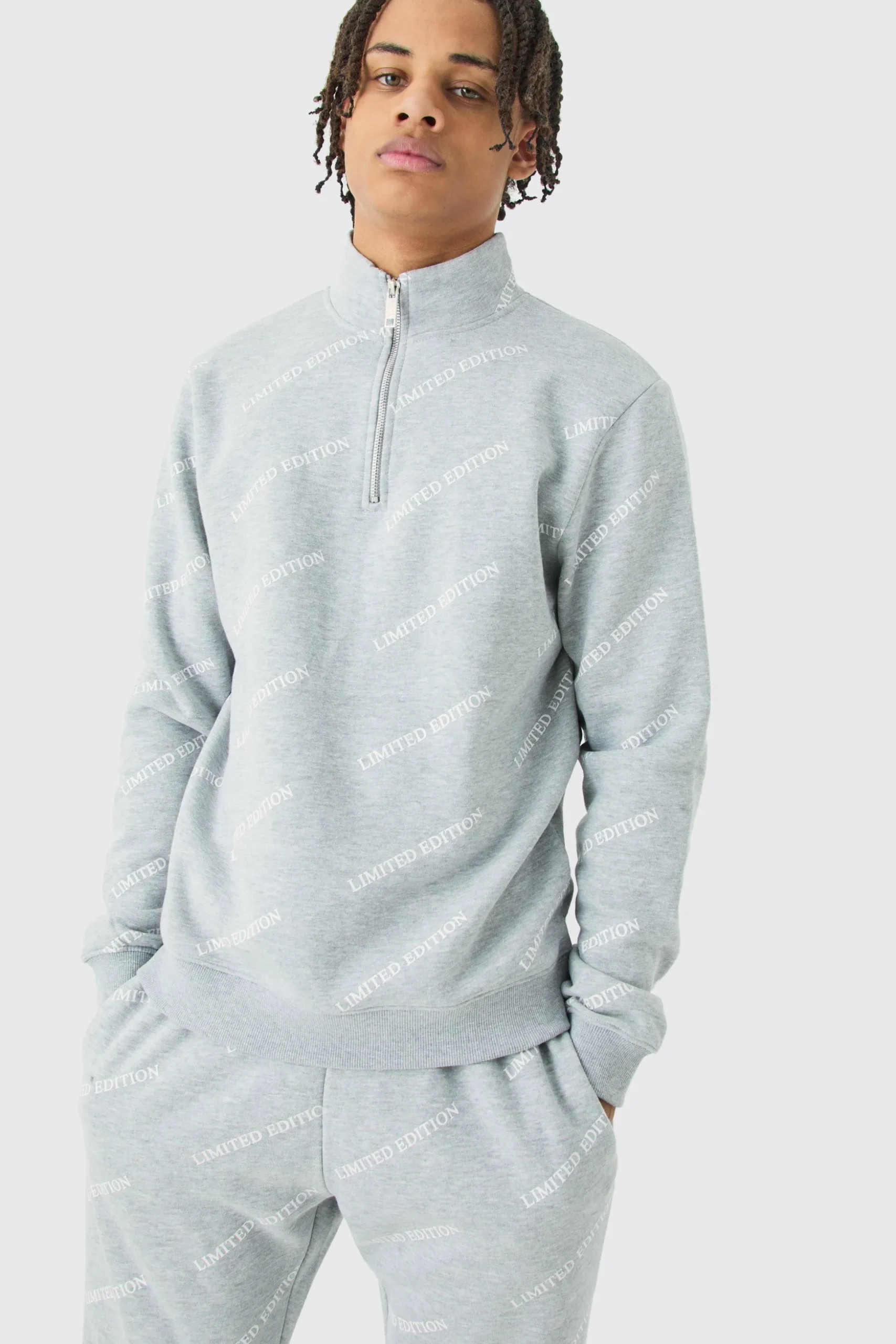 Limited Edition All Over Print Slim Quarter Zip Tracksuit | BoohooMAN UK