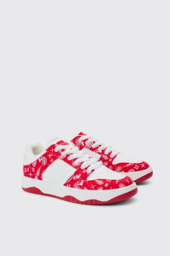 Limited Edition Bandana Print Chunky Trainer In Red | BoohooMAN UK