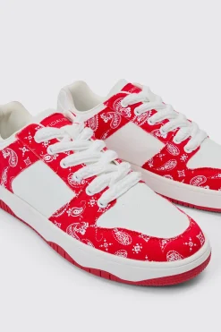 Limited Edition Bandana Print Chunky Trainer In Red | BoohooMAN UK