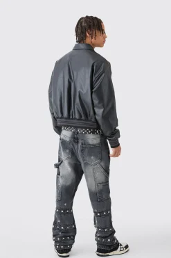 Limited Edition Boxy Pu Collared Bomber | BoohooMAN UK