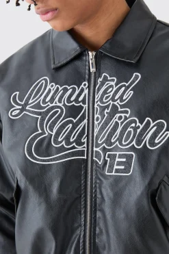 Limited Edition Boxy Pu Collared Bomber | BoohooMAN UK