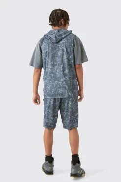 Limited Edition Concrete Print Basketball Hooded Tank | BoohooMAN UK
