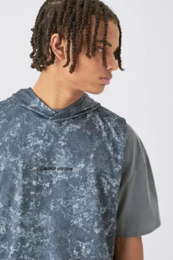 Limited Edition Concrete Print Basketball Hooded Tank | BoohooMAN UK