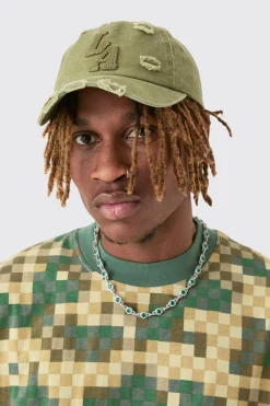 Limited Edition Crochet Embroidered Cap In Khaki | BoohooMAN UK