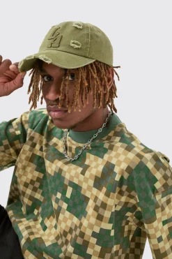 Limited Edition Crochet Embroidered Cap In Khaki | BoohooMAN UK