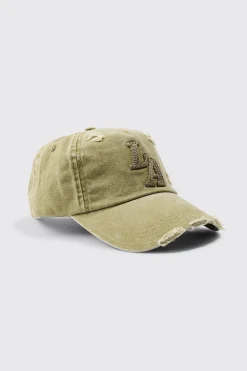 Limited Edition Crochet Embroidered Cap In Khaki | BoohooMAN UK