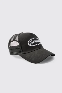 Limited Edition Embroidered Mesh Panel Cap In Black | BoohooMAN UK