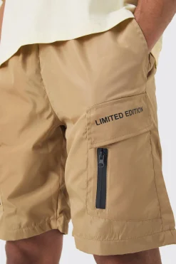 Limited Edition Nylon Elastic Waist Cargo Shorts | BoohooMAN UK