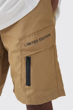 Limited Edition Nylon Elastic Waist Cargo Shorts | BoohooMAN UK