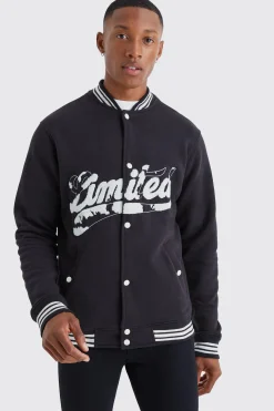 Limited Towelling Applique Jersey Bomber | BoohooMAN UK