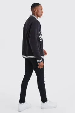 Limited Towelling Applique Jersey Bomber | BoohooMAN UK