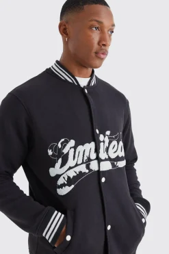 Limited Towelling Applique Jersey Bomber | BoohooMAN UK