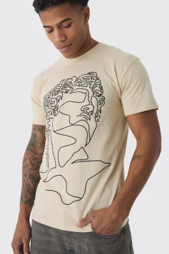 Line Drawing Printed T-Shirt | BoohooMAN UK