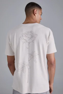 Line Drawing Rose Stem Print T-shirt | BoohooMAN UK