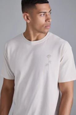 Line Drawing Rose Stem Print T-shirt | BoohooMAN UK