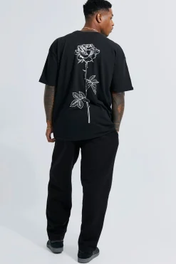 Line Drawn Rose Stem Print T-shirt | BoohooMAN UK