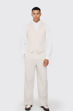 Linen Blend Slim Fit Waistcoat | BoohooMAN UK