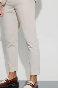 Linen Blend Tailored Tapered Trousers | BoohooMAN UK
