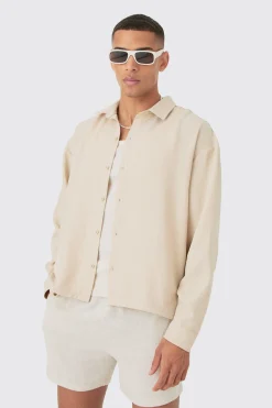 Linen Button Up Overshirt | BoohooMAN UK