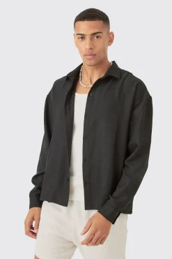 Linen Button Up Overshirt | BoohooMAN UK
