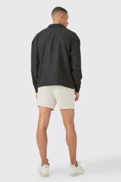 Linen Button Up Overshirt | BoohooMAN UK