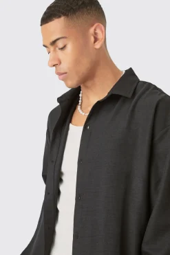 Linen Button Up Overshirt | BoohooMAN UK