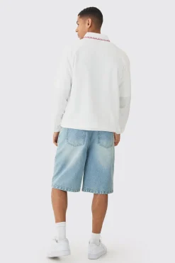 Linen Contrast Stitch Overshirt | BoohooMAN UK