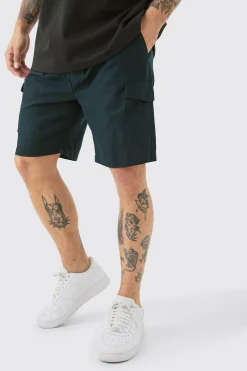 Linen Elasticated Waist Cargo Shorts | BoohooMAN UK