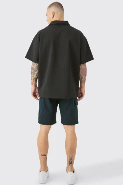 Linen Elasticated Waist Cargo Shorts | BoohooMAN UK