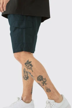 Linen Elasticated Waist Cargo Shorts | BoohooMAN UK