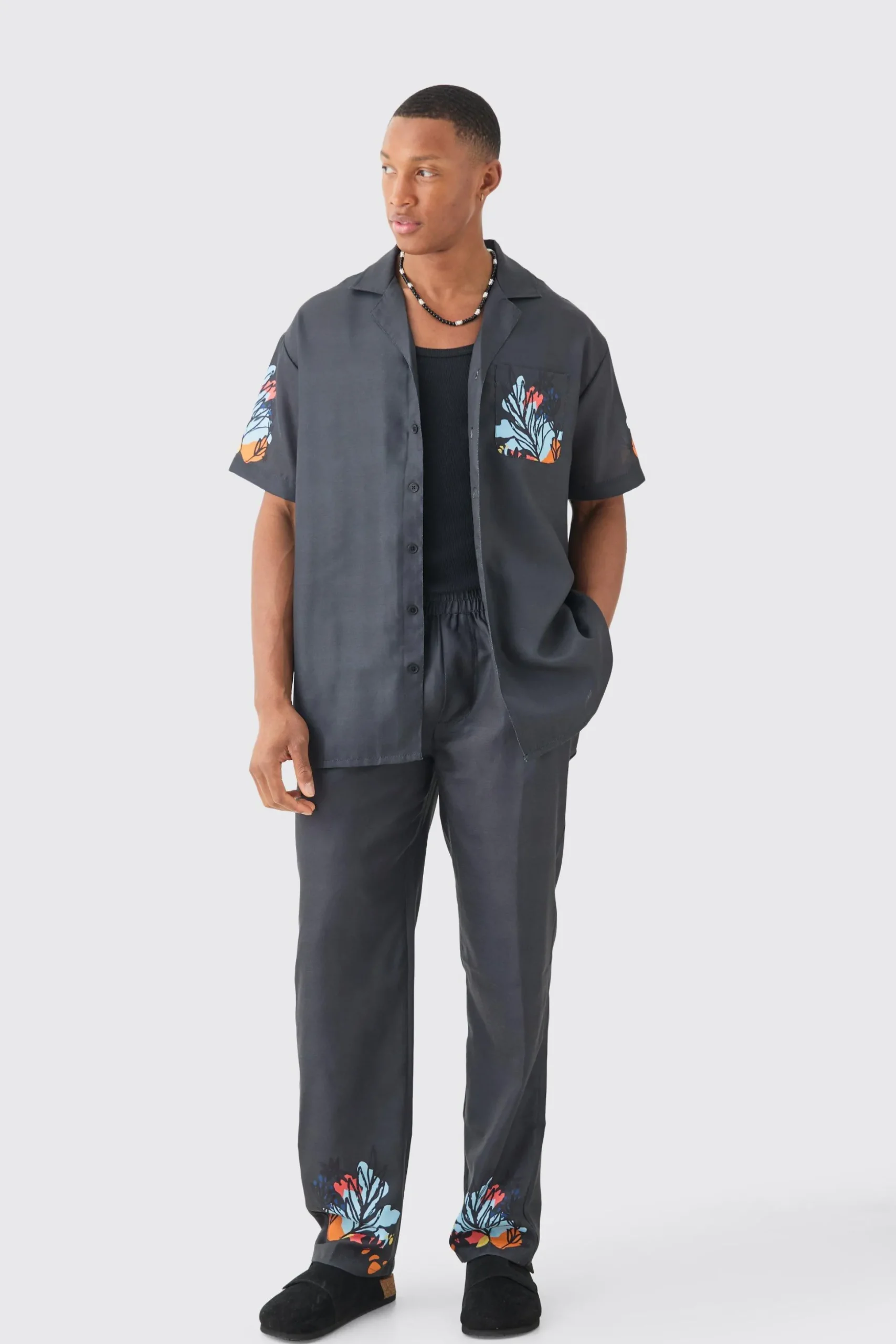 Linen Look Floral Print Shirt & Trouser | BoohooMAN UK