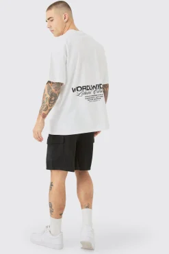 Linen Look Pin Tuck Elasticated Waist Cargo Relaxed Shorts | BoohooMAN UK