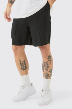Linen Look Pin Tuck Elasticated Waist Relaxed Shorts | BoohooMAN UK