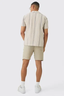 Linen Look Revere Stripe Shirt | BoohooMAN UK