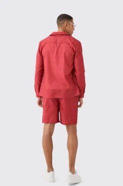 Linen Look Revere Tonal Floral Shoulder Shirt & Short Set | BoohooMAN UK