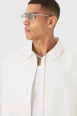 Linen Mix Relaxed Harrington Jacket | BoohooMAN UK