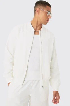 Linen Mix Smart Bomber Jacket | BoohooMAN UK