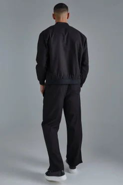Linen Mix Smart Oversized Cargo Bomber Jacket | BoohooMAN UK