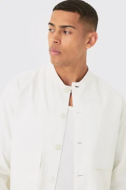 Linen Mix Smart Oversized Cargo Bomber Jacket | BoohooMAN UK
