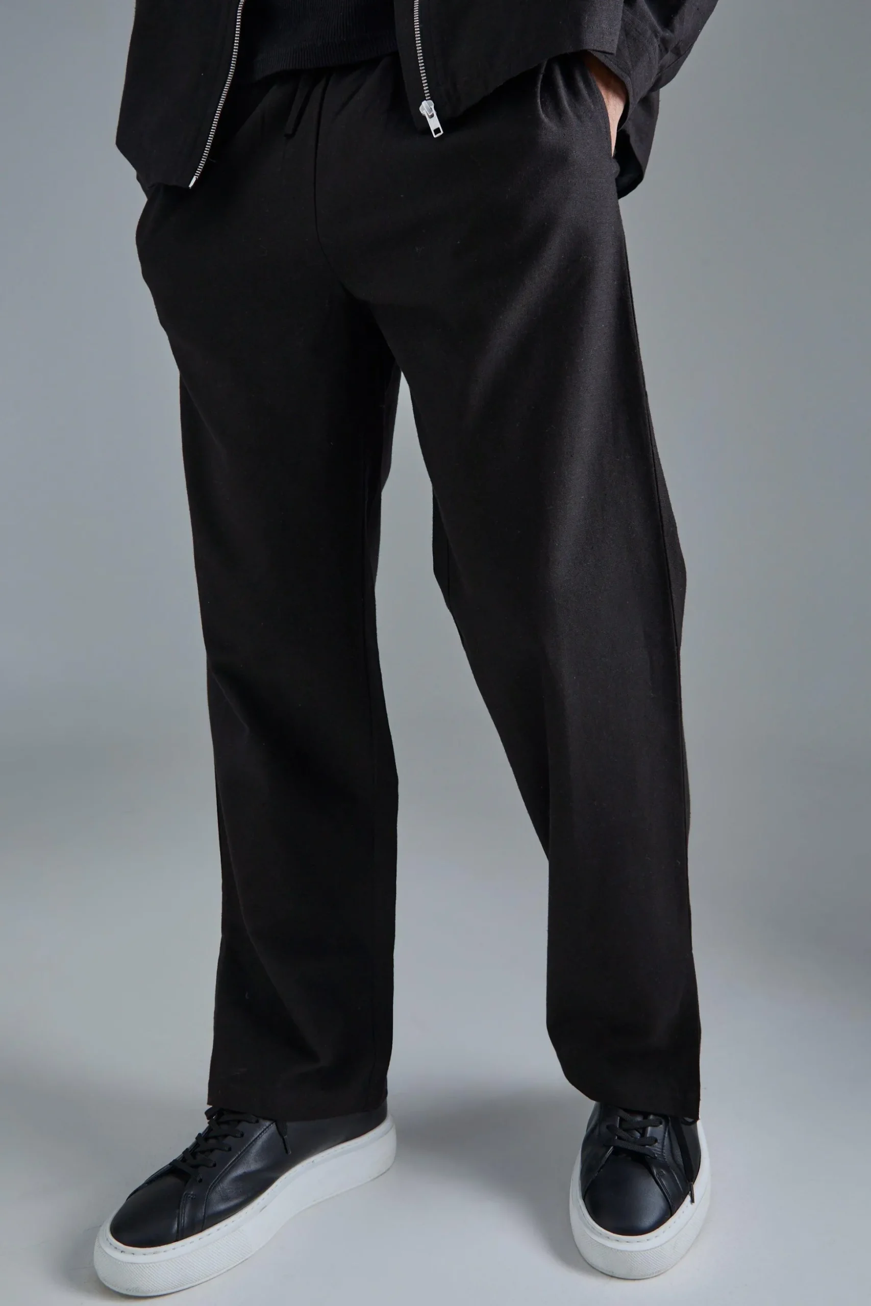 Linen Mix Smart Split Hem Straight Trousers | BoohooMAN UK