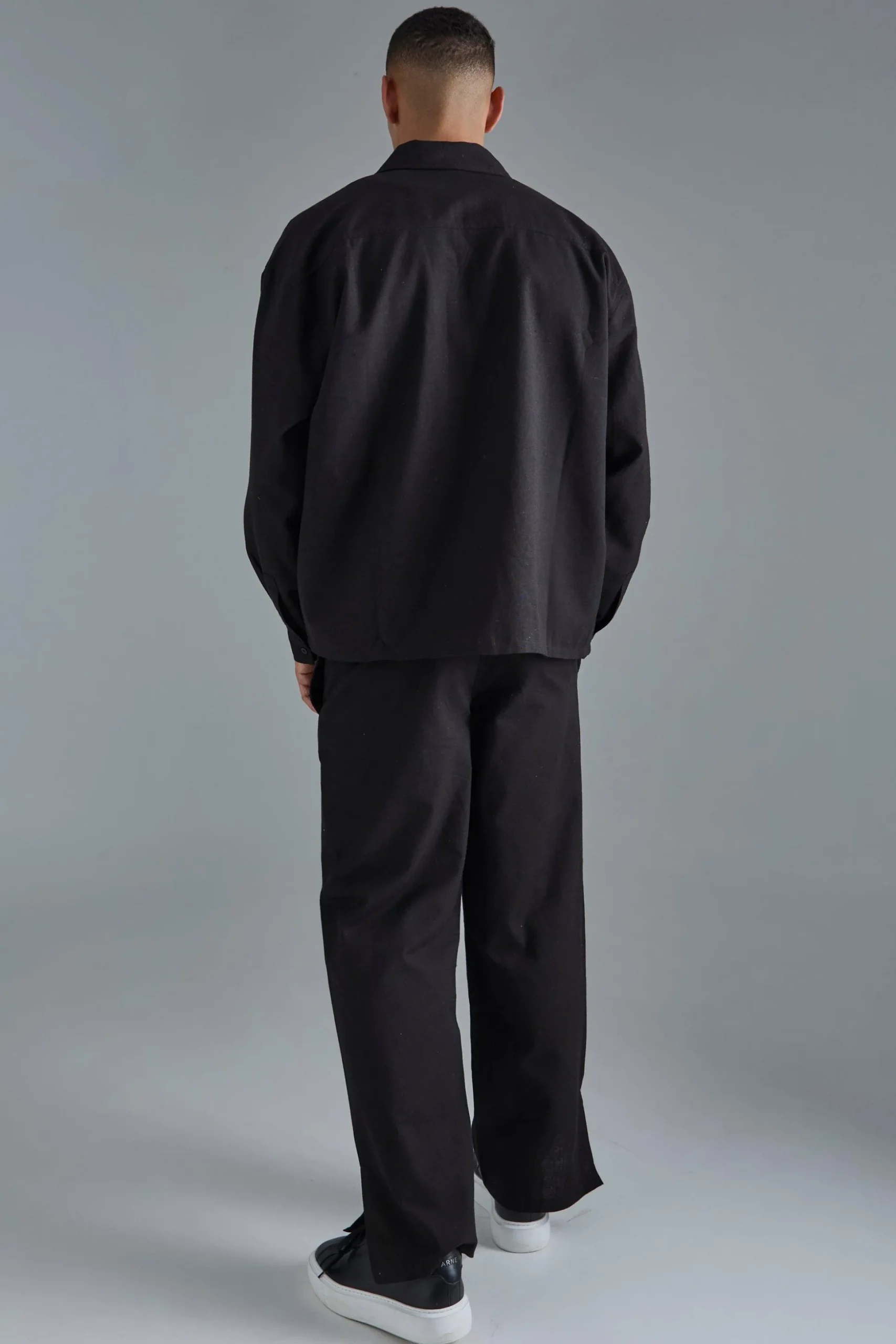 Linen Mix Smart Split Hem Straight Trousers | BoohooMAN UK