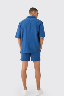 Linen Pocket Detail Shirt & Short Set | BoohooMAN UK