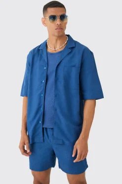 Linen Pocket Detail Shirt & Short Set | BoohooMAN UK