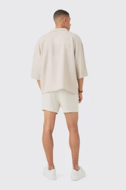Linen V-neck Oversized Shirt | BoohooMAN UK