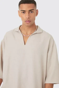 Linen V-neck Oversized Shirt | BoohooMAN UK