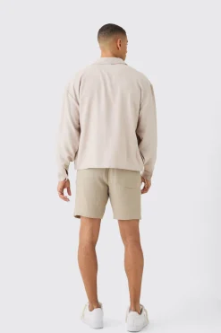Linen Zip Through Overshirt | BoohooMAN UK