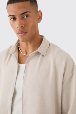 Linen Zip Through Overshirt | BoohooMAN UK