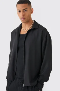 Linen Zip Through Overshirt | BoohooMAN UK
