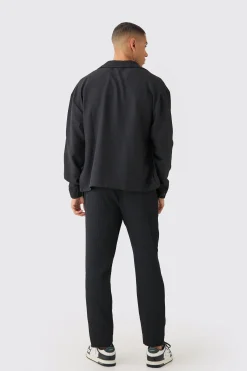 Linen Zip Through Overshirt | BoohooMAN UK
