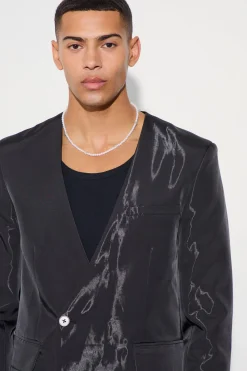 Liquid Metallic Collarless Blazer | BoohooMAN UK